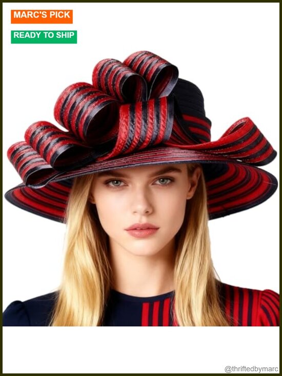 Striped Bowler Hat with Flower Decoration Wide Brim Flat Top Fedora Adjustable